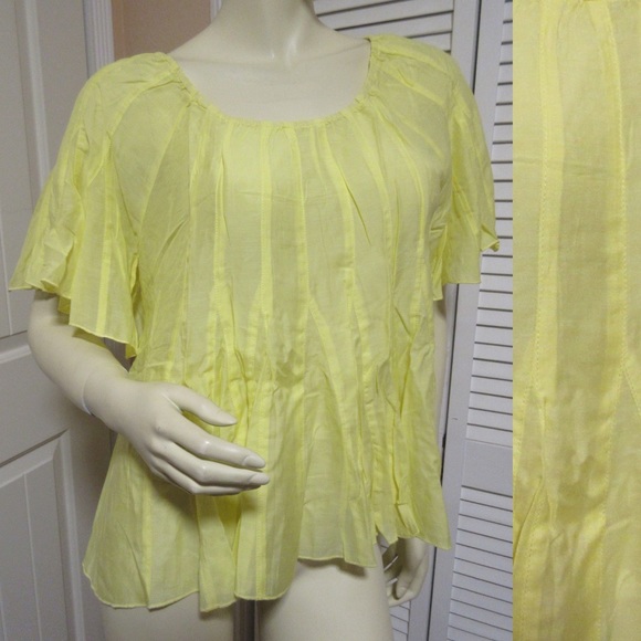 New Y2K Boundary & Co Sheer Top Silk Bamboo Yellow Boho Fairy Fairycore Feminine - Picture 1 of 8